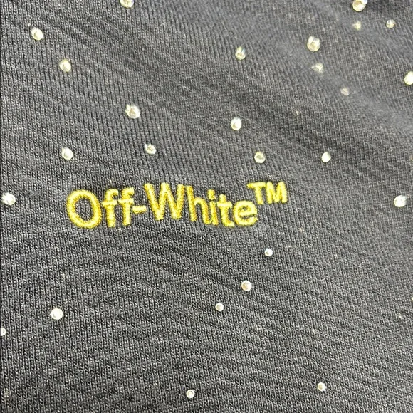 Off-White Dark Blue Men's Hoodie with Silver Accents - Picture 2 of 8